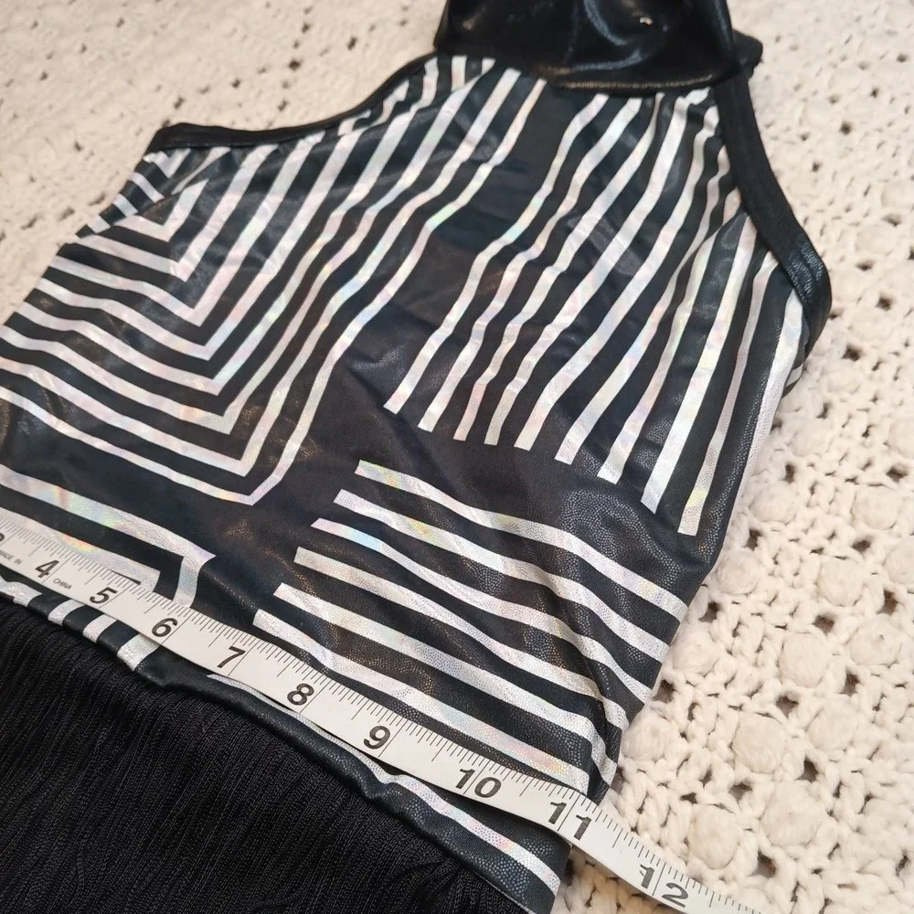 Weissman Dance Costume LC Black Shimmer Fringe Leotard Recital Competition‎